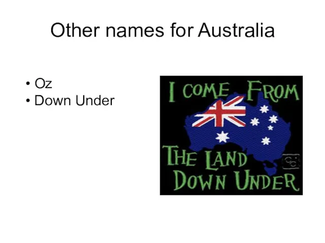 Other names for Australia Oz Down Under