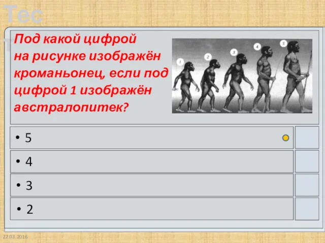 22.03.2016 Под какой цифрой на рисунке изображён кроманьонец, если под