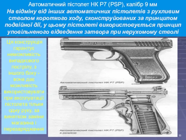 Автоматичний пістолет НК Р7 (PSP), калібр 9 мм На відміну