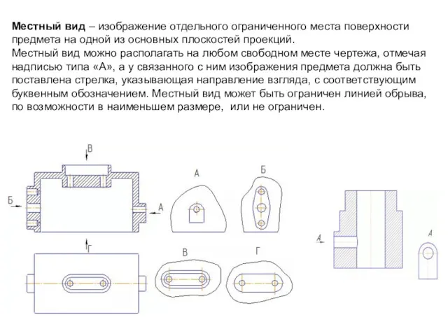 Местный вид – изображение отдельного ограниченного места поверхности предмета на