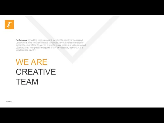 Slide / 01 WE ARE CREATIVE TEAM Far far away,