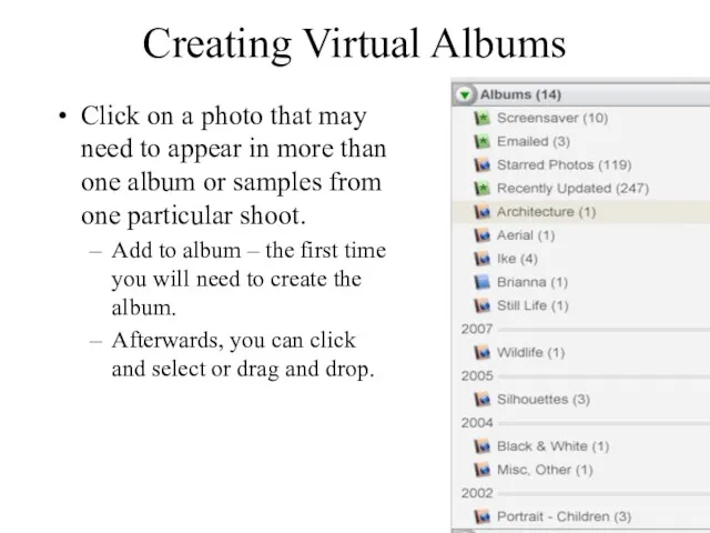 Creating Virtual Albums Click on a photo that may need