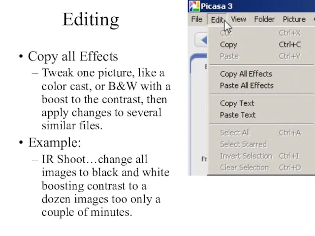 Editing Copy all Effects Tweak one picture, like a color