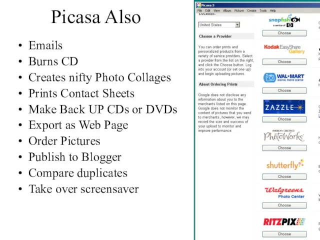 Picasa Also Emails Burns CD Creates nifty Photo Collages Prints