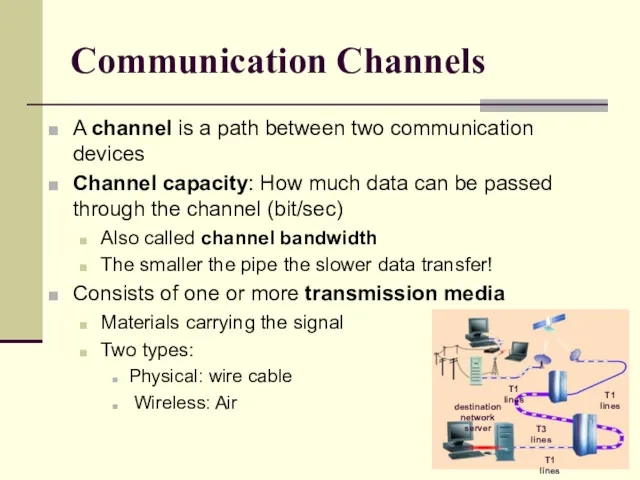 Communication Channels A channel is a path between two communication