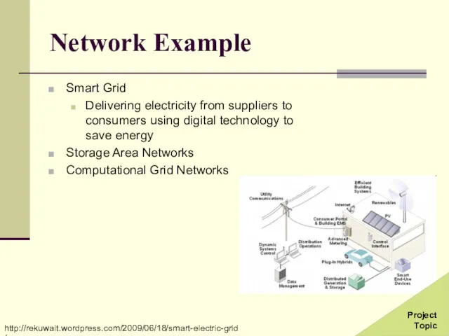 Network Example Smart Grid Delivering electricity from suppliers to consumers