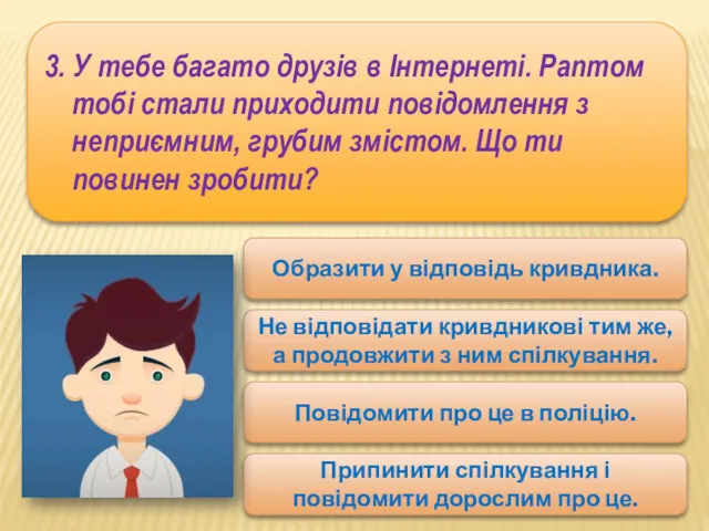 3. У тебе багато друзів в Інтернеті. Раптом тобі стали