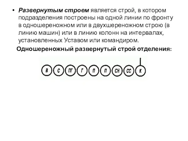 Развернутым строем является строй, в котором подразделения построены на одной