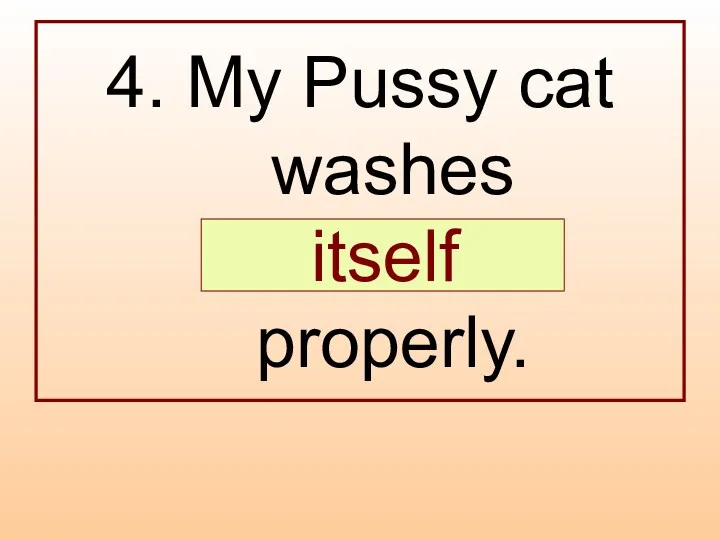 4. My Pussy cat washes … properly. itself