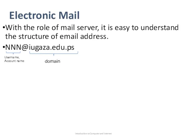 Electronic Mail With the role of mail server, it is