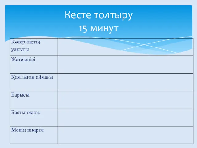 Кесте толтыру 15 минут