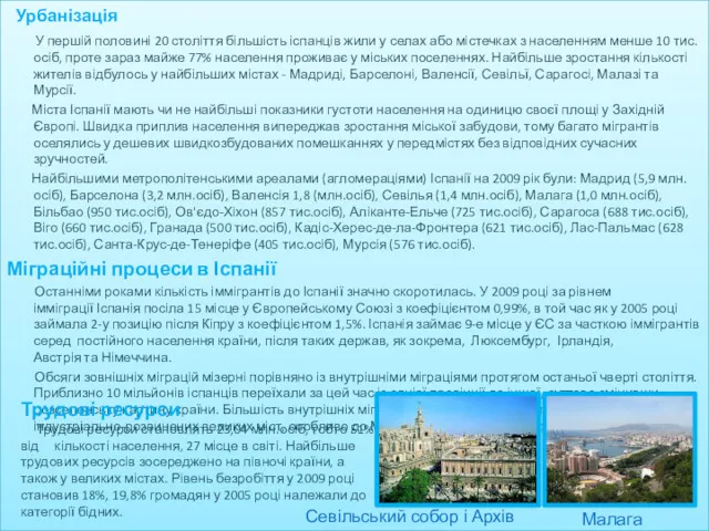 Урбанізація У першій половині 20 століття більшість іспанців жили у