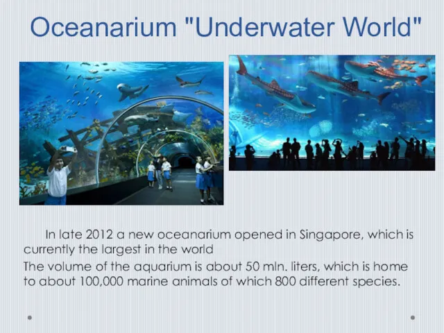 Oceanarium "Underwater World" In late 2012 a new oceanarium opened