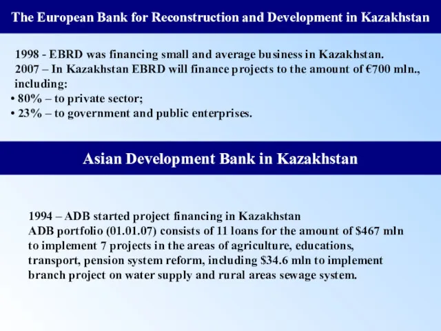 The European Bank for Reconstruction and Development in Kazakhstan 1998