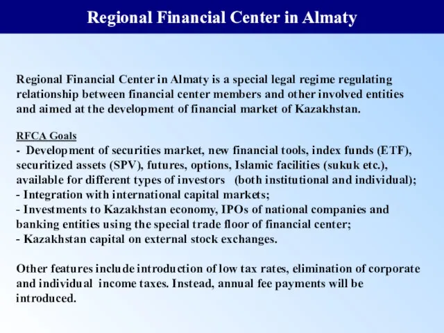 Regional Financial Center in Almaty Regional Financial Center in Almaty