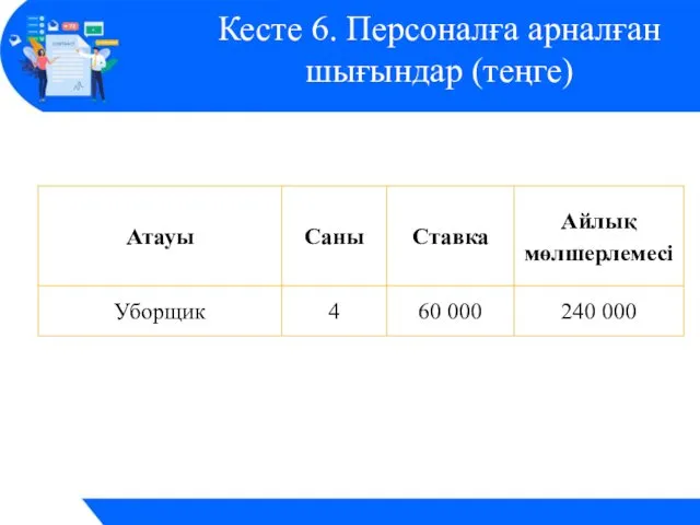 Кесте 6. Персоналға арналған шығындар (теңге)