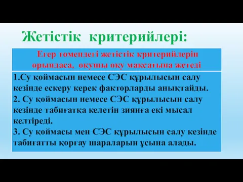 Жетістік критерийлері: