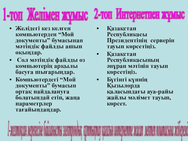 Желідегі кез келген компьютерден “Мой документы” бумасынан мәтіндік файлды ашып