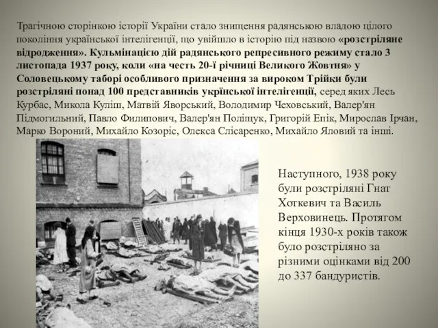 Трагічною сторінкою історії України стало знищення радянською владою цілого покоління