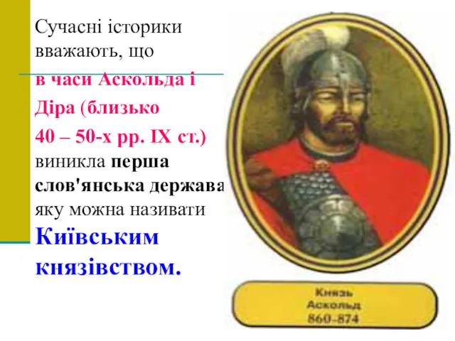 Сучасні історики вважають, що в часи Аскольда і Діра (близько