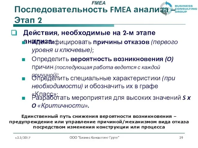 Последовательность FMEA анализа – Этап 2 v.2.3/2017 ООО "Бизнес Консалтинг