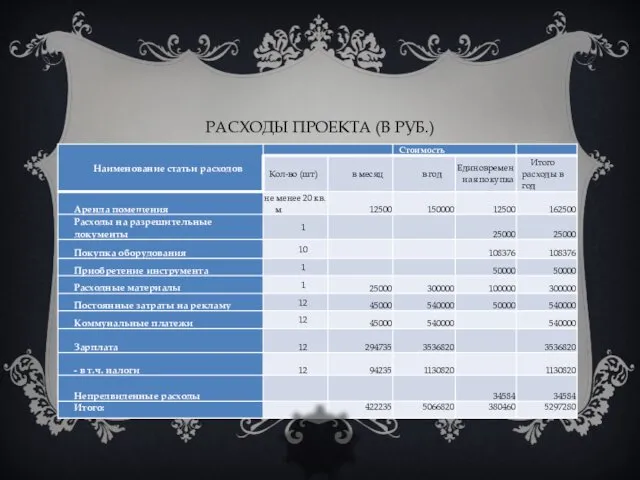 РАСХОДЫ ПРОЕКТА (В РУБ.)