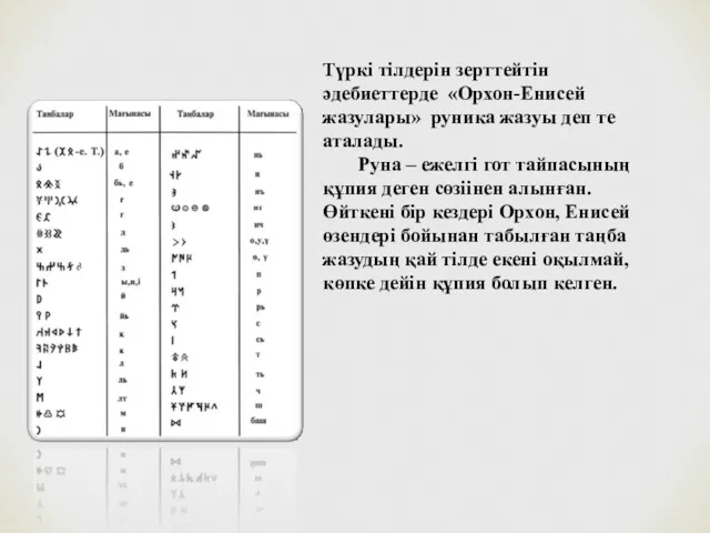 Түркі тілдерін зерттейтін әдебиеттерде «Орхон-Енисей жазулары» руника жазуы деп те