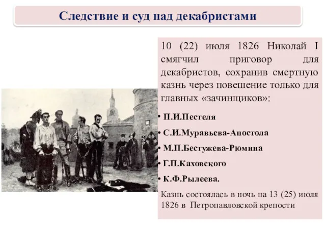 10 (22) июля 1826 Николай I смягчил приговор для декабристов,