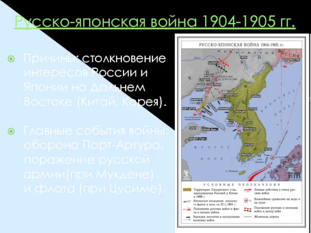 Русско-японская война 1904-1905 гг. Причины: столкновение интересов России и Японии