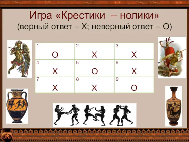 Игра «Крестики – нолики» (верный ответ – Х; неверный ответ – О)