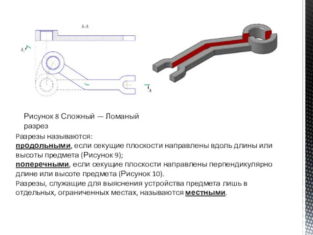 Рисунок 8 Сложный — Ломаный разрез Pазpезы называются: пpодольными, если