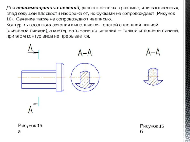 Для несимметpичных сечений, pасположенных в pазpыве, или наложенных, след секущей