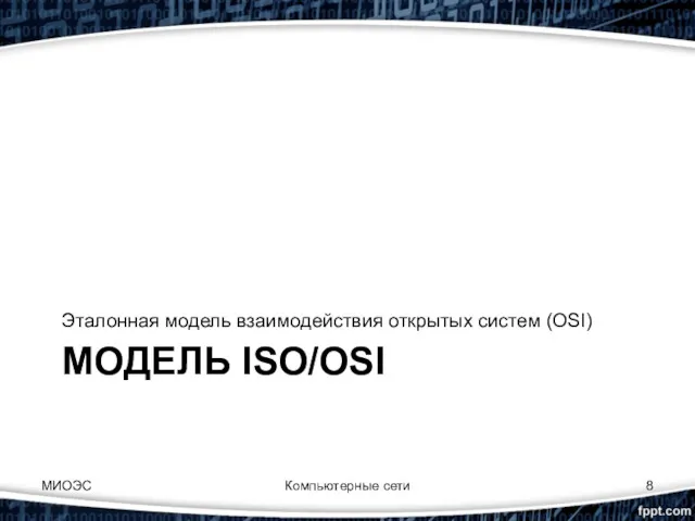 МОДЕЛЬ ISO/OSI Эталонная модель взаимодействия открытых систем (OSI) Компьютерные сети МИОЭС