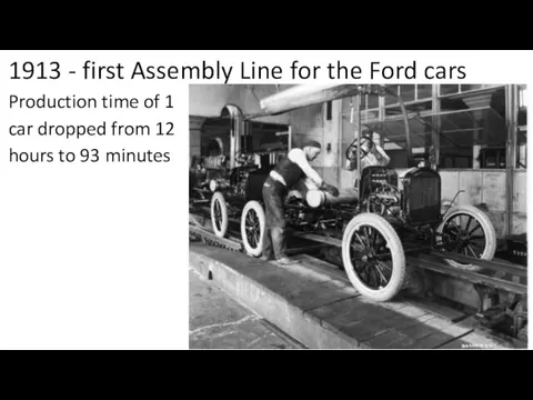 1913 - first Assembly Line for the Ford cars Production