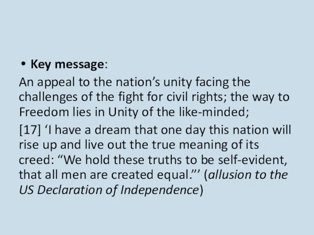Key message: An appeal to the nation’s unity facing the challenges of the