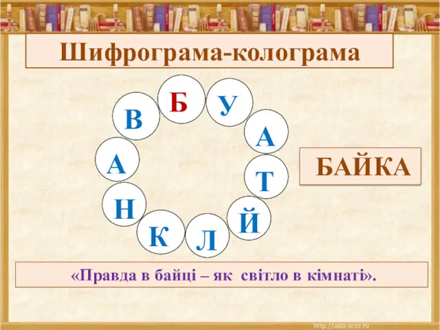 Шифрограма-колограма А Т Й К Л А Н В Б