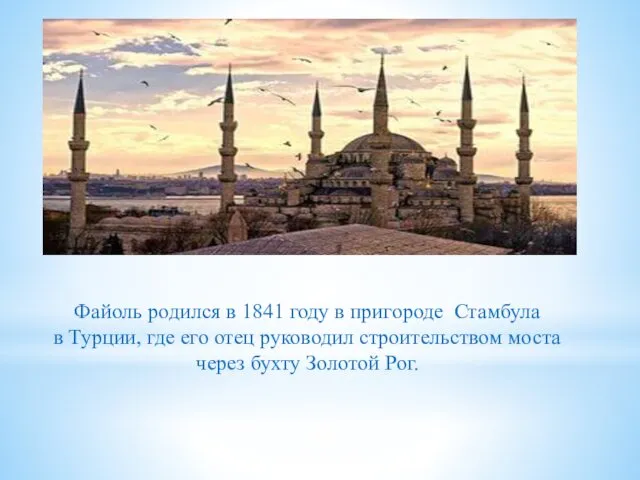 Файоль родился в 1841 году в пригороде Стамбула в Турции,