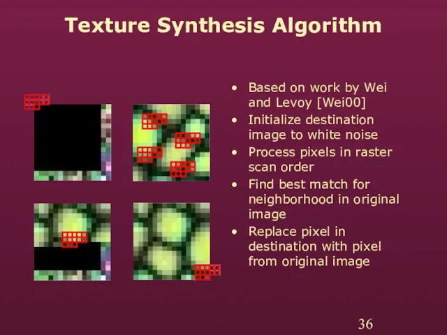 Texture Synthesis Algorithm Based on work by Wei and Levoy