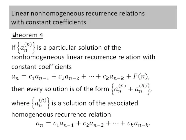 Linear nonhomogeneous recurrence relations with constant coefficients