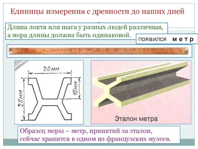 Длина локтя или шага у разных людей различная, а мера длины должна быть