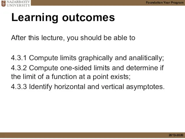 Learning outcomes After this lecture, you should be able to