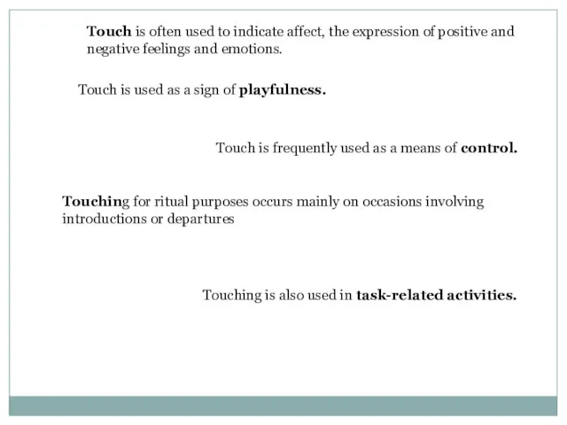 Touch is often used to indicate affect, the expression of