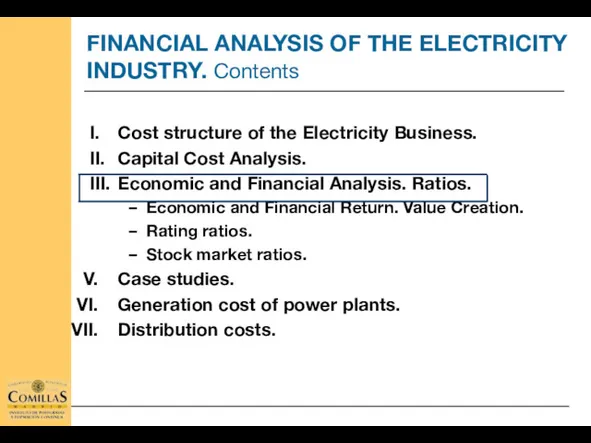 I. Cost structure of the Electricity Business. II. Capital Cost