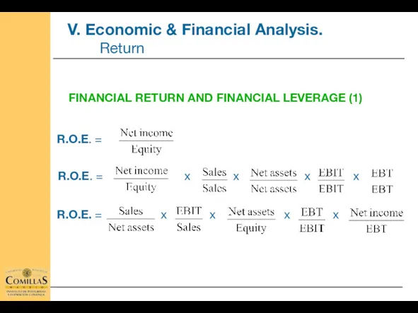 FINANCIAL RETURN AND FINANCIAL LEVERAGE (1) R.O.E. = R.O.E. =