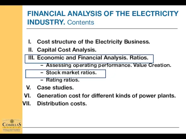 I. Cost structure of the Electricity Business. II. Capital Cost