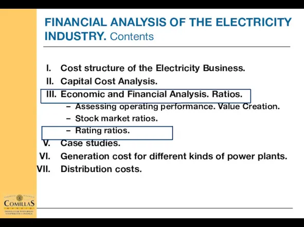 I. Cost structure of the Electricity Business. II. Capital Cost