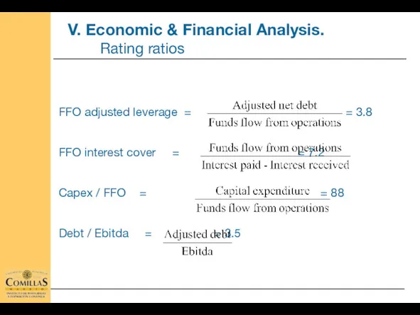 FFO adjusted leverage = = 3.8 FFO interest cover =