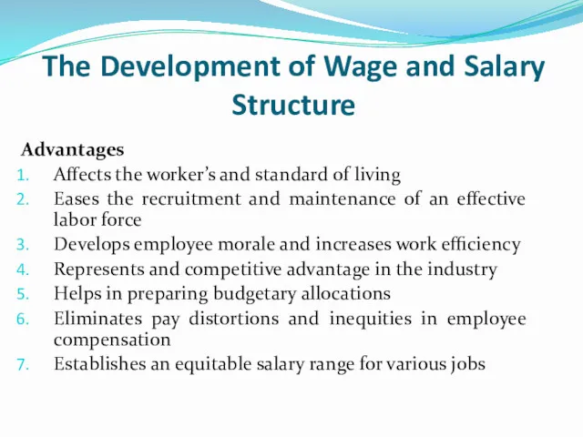 The Development of Wage and Salary Structure Advantages Affects the worker’s and standard