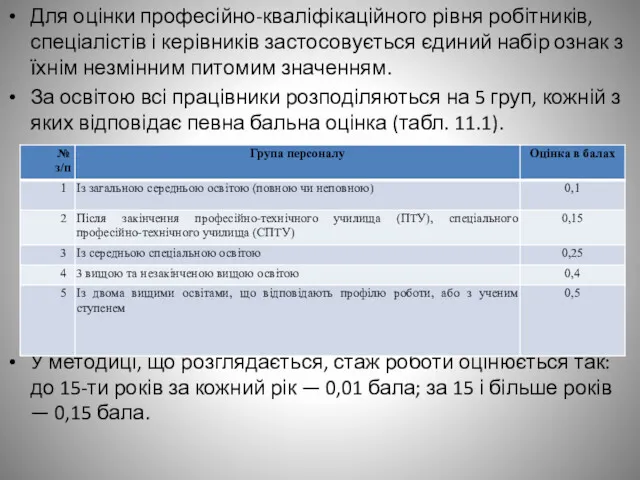 Для оцінки професійно-кваліфікаційного рівня робітників, спеціалістів і керівників застосовується єдиний