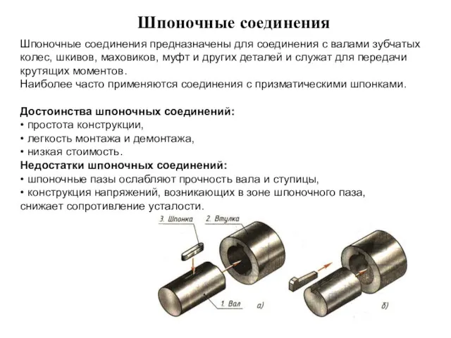 Шпоночные соединения предназначены для соединения с валами зубчатых колес, шкивов,